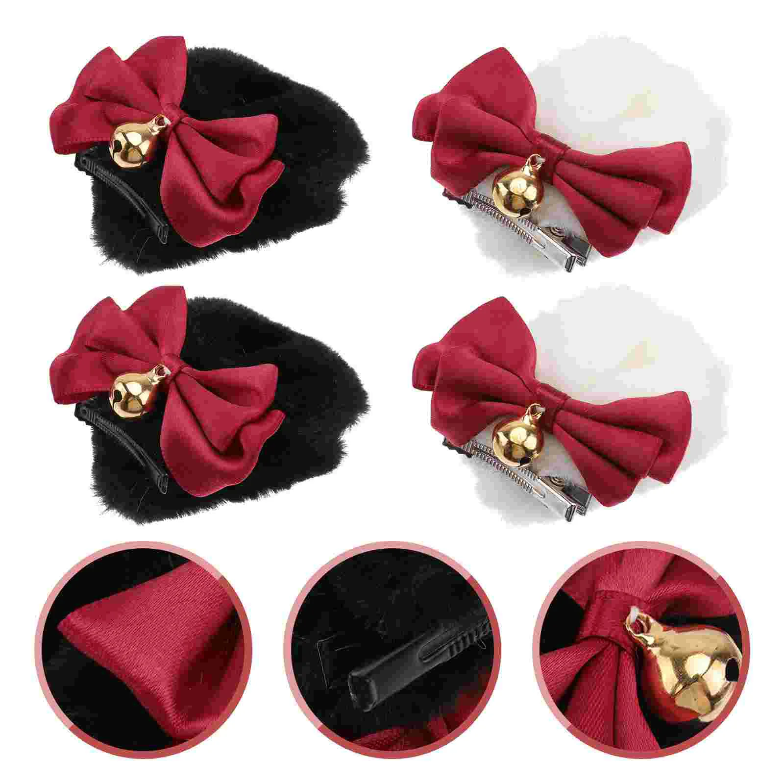 

2 Pairs Bowknot Bear Hair Clips Hair Ornaments Plush Hairpin with Bells