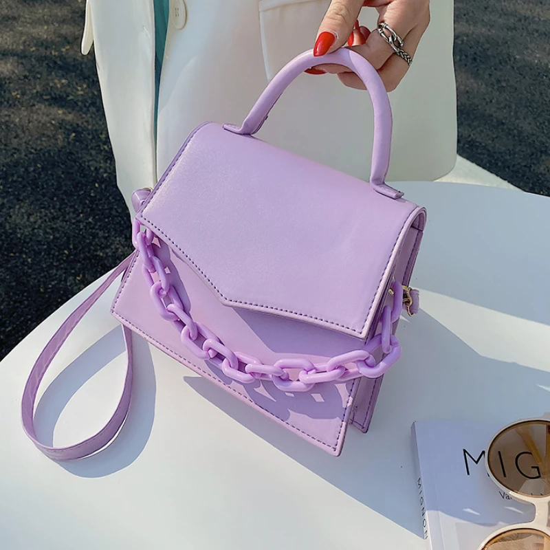 

Сумка на плечо женская с цепочкой, дизайнерский саквояж кросс-боди сплошного цвета, модная маленькая сумочка с ручками с клапаном