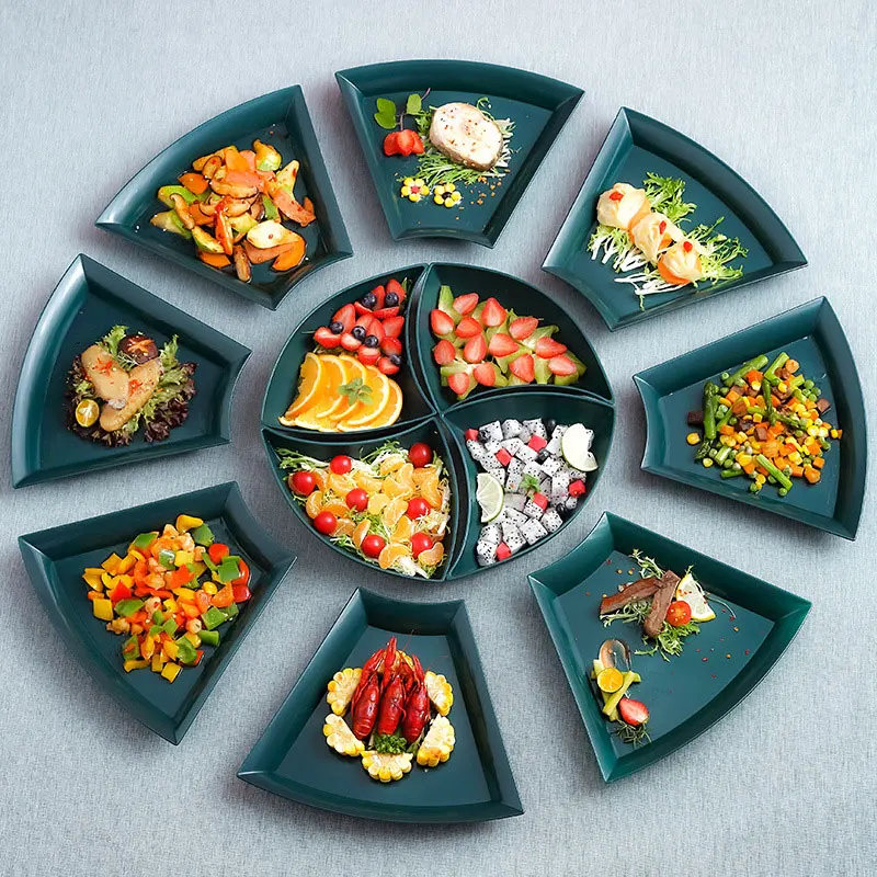 

Salad Plates Set Scramble One Round Creative Tray Gourmet Food Fruit Emerald Tableware Dinnerware Dish Kitchen Accessories
