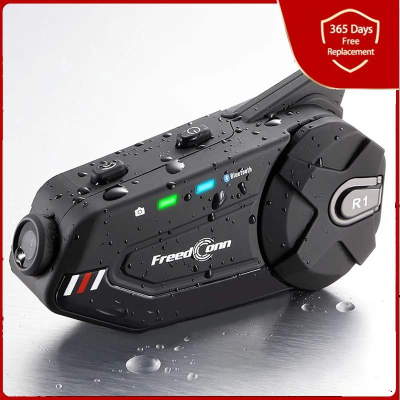 

Bluetooth-гарнитура R1 Plus для мотоциклетного шлема, водонепроницаемая, IP65, HD 1080P, Wi-Fi