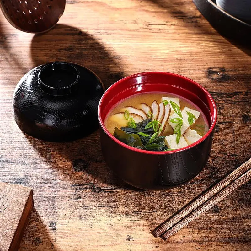 

2Pcs Miso Soup Bowl with Lid Japanese Rice Bowl Traditional Miso Soup Bowl Cutlery Tableware