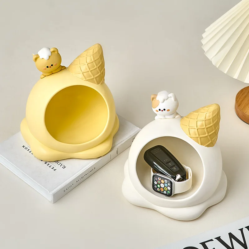 

Милый конусный Контейнер Для Хранения Мороженого, Мультяшные полимерные домашние украшения, полка для хранения ключей, стеллаж для хранения косметики, декор гостиной