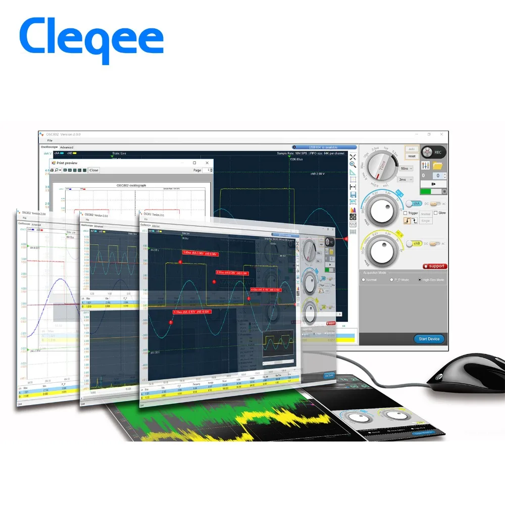 Осциллограф Cleqee с USB-кабелем 2 канала 20 МГц |