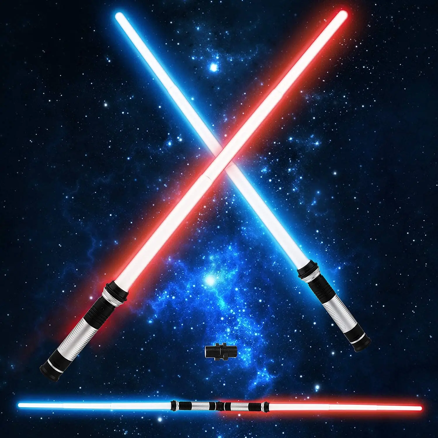 

2pcs Mini Lightsaber Colors Change Metal Handle Laser Sword Heavy Dueling Sound Two In One Light Saber Cosplay Stage Props Toys
