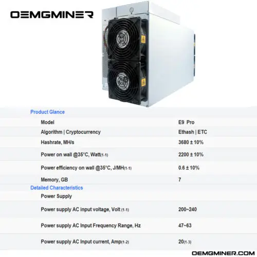 Купите 2 и получите 1 freeMM Bitmain Antminer E9 Pro 3680Mh/s 2200 Вт т. д. Asic Miner 0.6J/M Bulid-in PSU