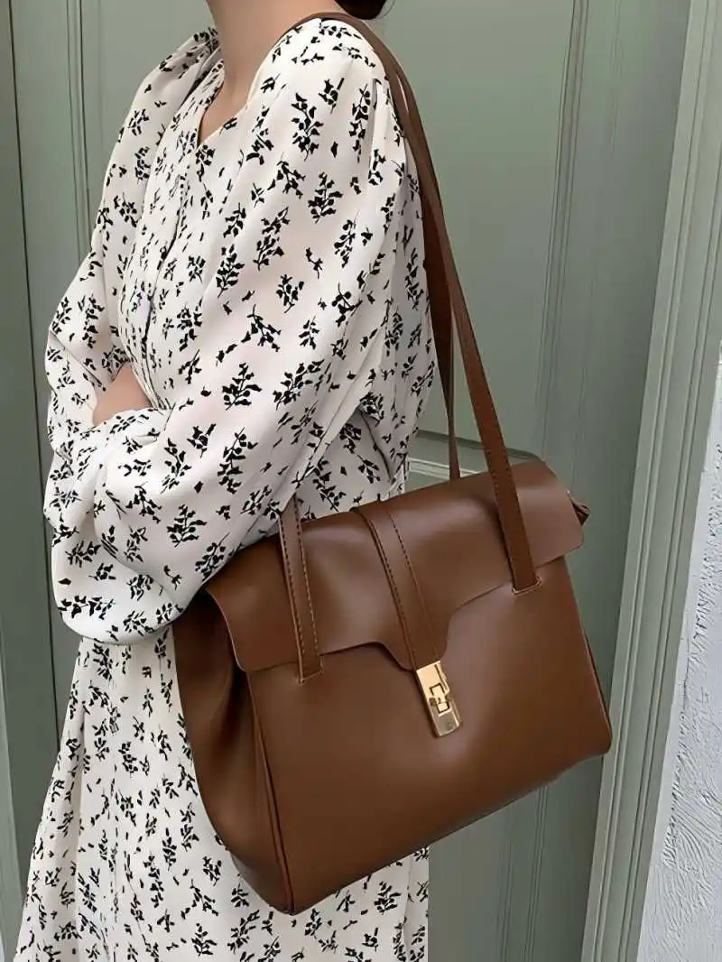 Фото CGCBAG, модная дизайнерская роскошная женская сумка-тоут, простая однотонная Вместительная женская сумка через плечо, высококачественные Сумки из искусственной кожи №4