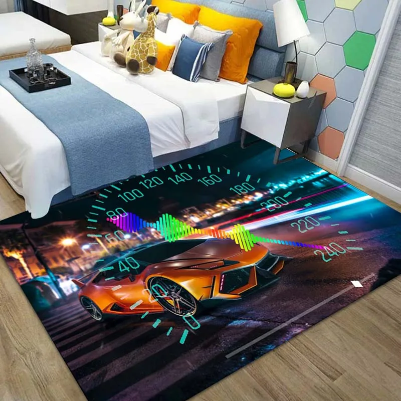 

Classic Car Racing Synthwave Neon Carpets Living Room Home Decor Rug for Bedroom Washable Anti Slip Bathroom Entrance Doormat