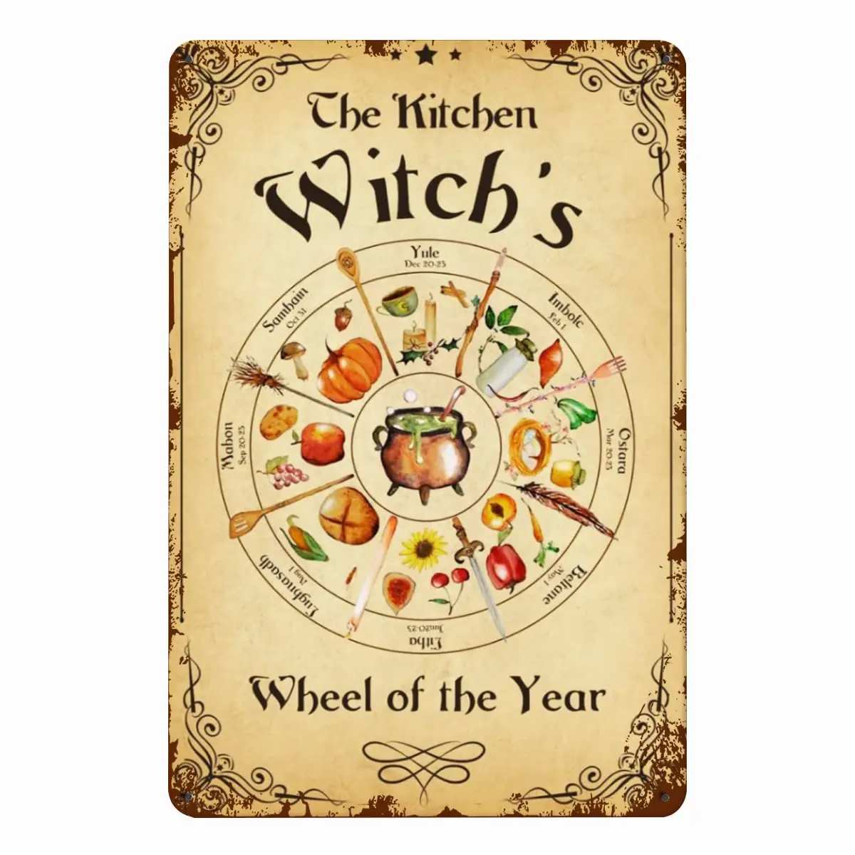 

The Kitchen Witch's Wheel of The Year,for Vintage Poster Metal Tin Signs Iron Painting Plaque Wall Decor Bar Cat Club Novelt
