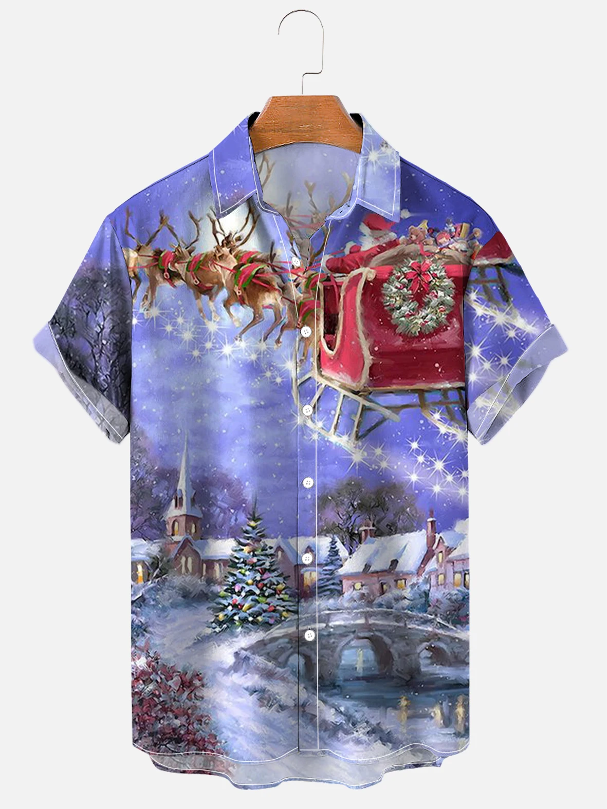 

DUTRIEUX Men's Christmas Snow Scene Print Casual Shirt