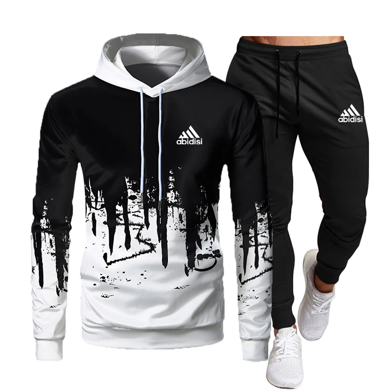 

Mens Fashion Tracksuit Hoodies and Black Sweatpants High Quality Male Dialy Casual Sports Jogging Suit Hoodie Set