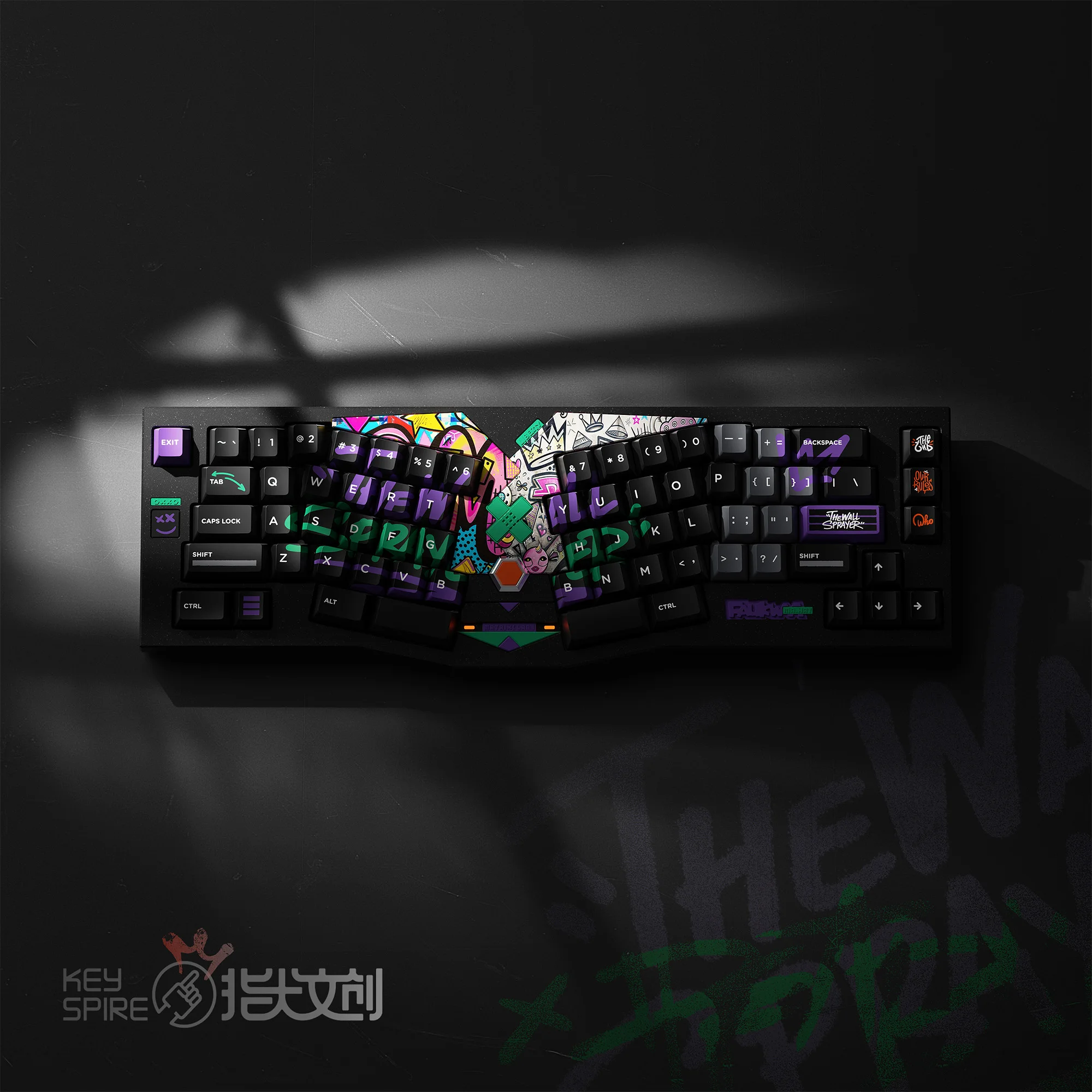 Фото Набор клавиш KeyTok Block X Dye Subbed PBT для клавиатур 87 TKL, 104 ANSI, EV63, Wooting 60 V2, EV63, матовый, с эффектом мягкого прикосновения, граффити-дизайн №5