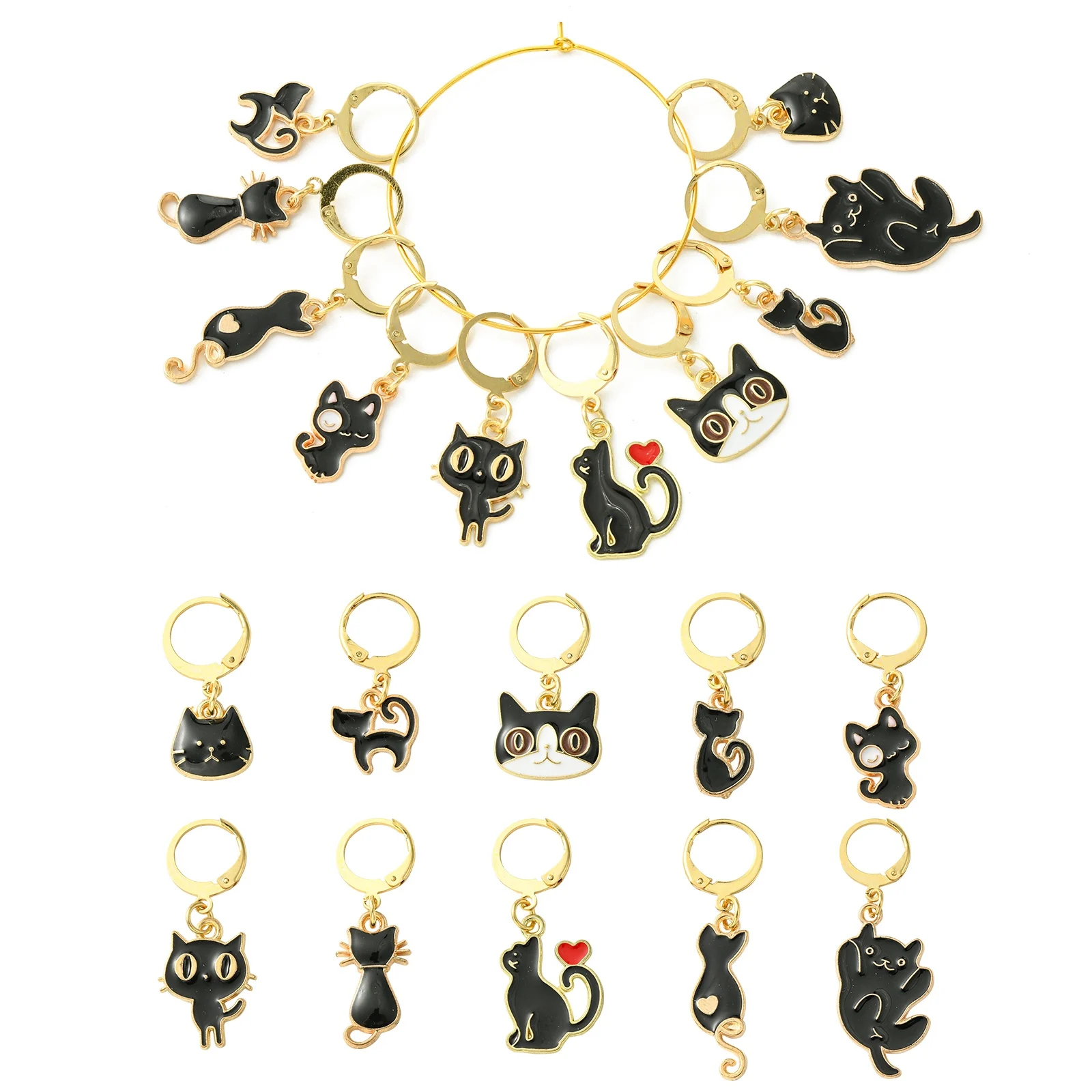 10 шт. смешанные стили маркеры для стежка черного кота милые животные