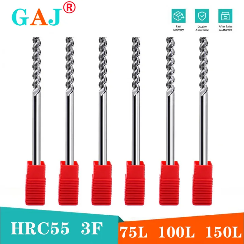 

Фреза с покрытием из сплава, вольфрамовая сталь, инструмент Hrc55, алюминий с ЧПУ, 3-лезвийный удлиненный фрезерный станок, инструмент для резки древесины