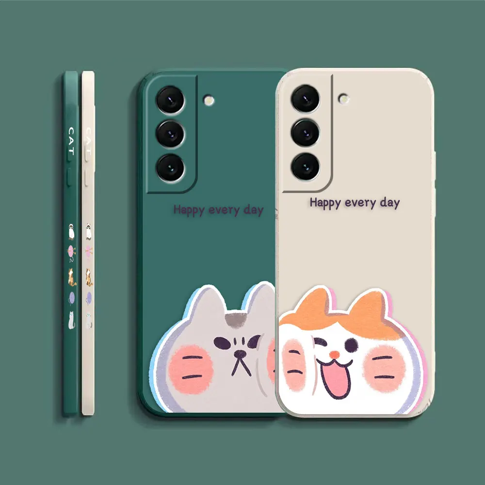 Case For Samsung Galaxy S23 S22 S21 S20 FE S11 S11E S10 S10E S30 Ultra Plus 4G 5G Case Fundas Cqoues Shell Happy Cute Couple Cat