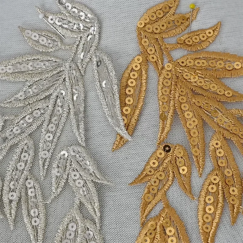 Одна пара золотых бамбуковых листьев вышивка кружевная Аппликация Свадебное
