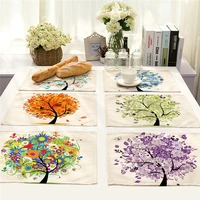 1pcs colorful flower tree pattern kitchen placemat coaster dining table mat cotton linen pad cup mats 4232cm home decor mp0003
