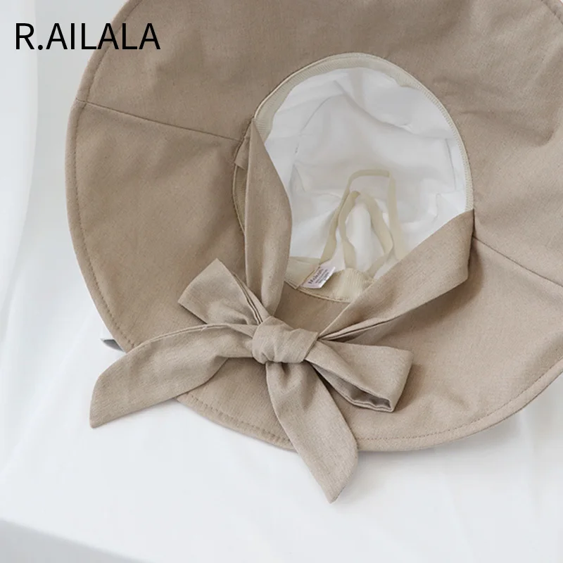 Панама с завязкой женская складная пляжная от солнца из хлопка и льна большими