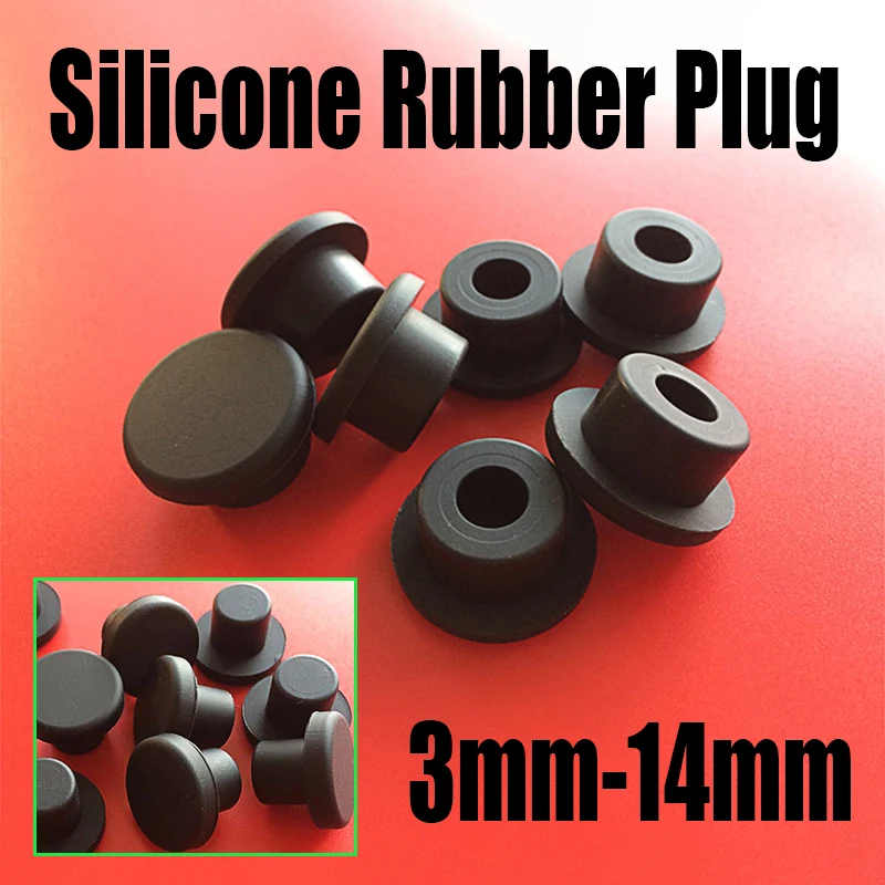"110PCS 3mm14mm Black Silicone Rubber Cap Ttype Hole Plug Cover