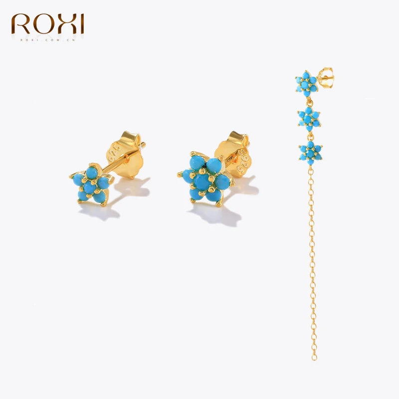 

ROXI 925 Sterling Silver 3PCS Stud Earring Sets For Women Star Black/Turquoise Exquisite Zircons Punk Piercing Ear Jewelry
