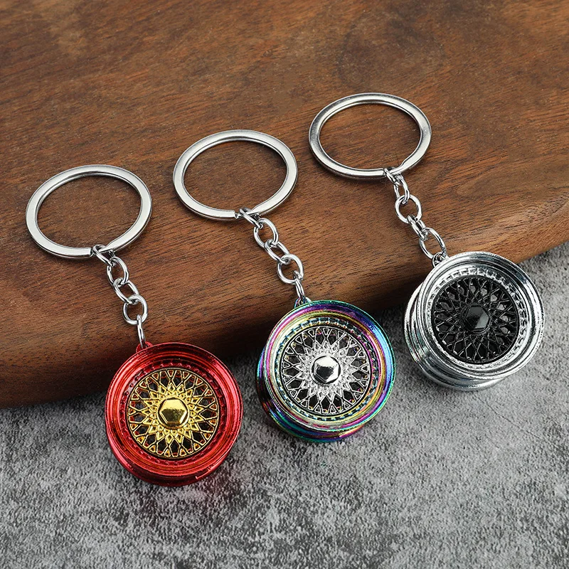 

Hot Wheel Rim Keychain 3D Keyring Creative Accessories Racing Wheels Auto Part Model Key Chains for Car Lovers Pendant Gift