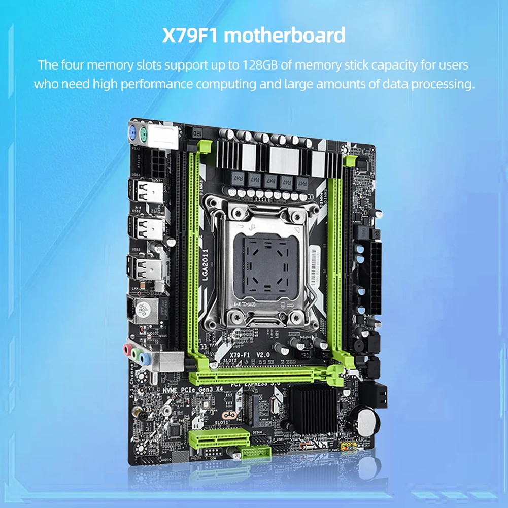 

Материнская плата X79-F1 E5 V2 с интерфейсом M.2, USB2.0, 4 слота DDR3, SATA2.0, десктопная материнская плата, звуковая карта 128 ГБ для Xeon 2011 E5 V2