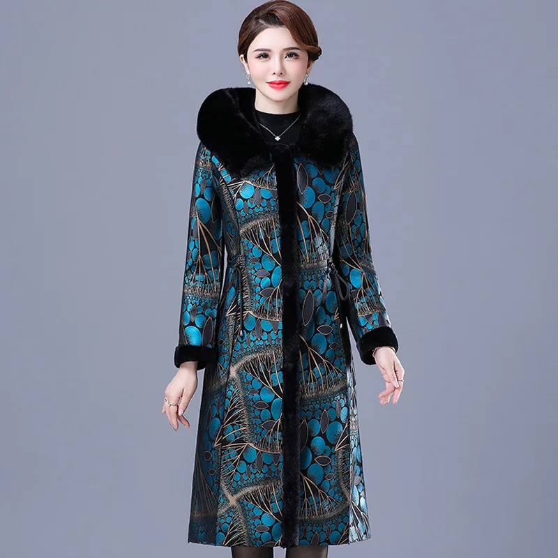 New Wear on Both Sides Fur Jacket Women X-Long Middle-aged Woman Winter Faux Fur Coat Hooded Elegant Thick Warm Winter Overcoat