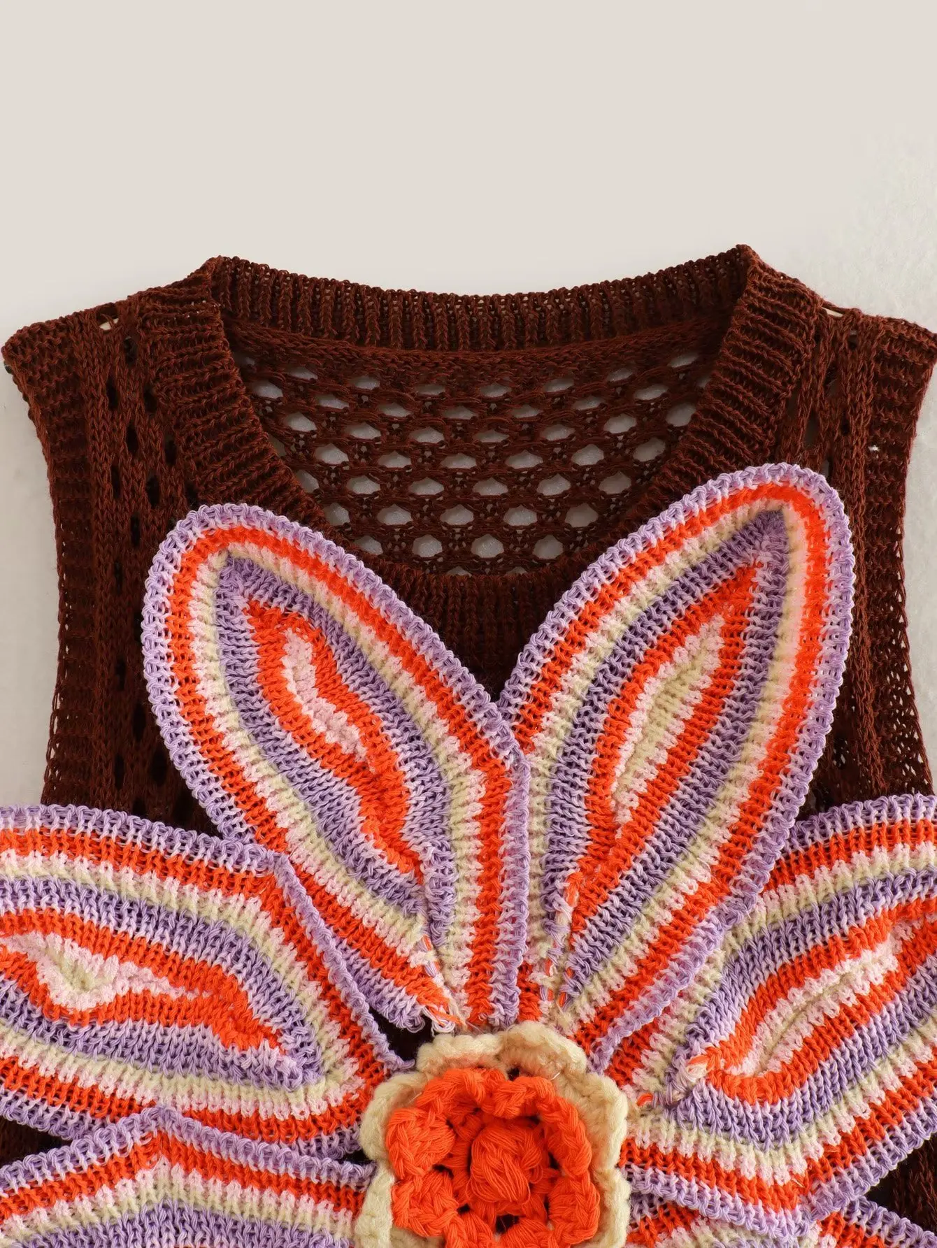 Women's 2023 Spring/Summer New Y2K Street Fashion Spicy Girl Knitted Handmade Flower Hollow Vest+High Waist Pants Set