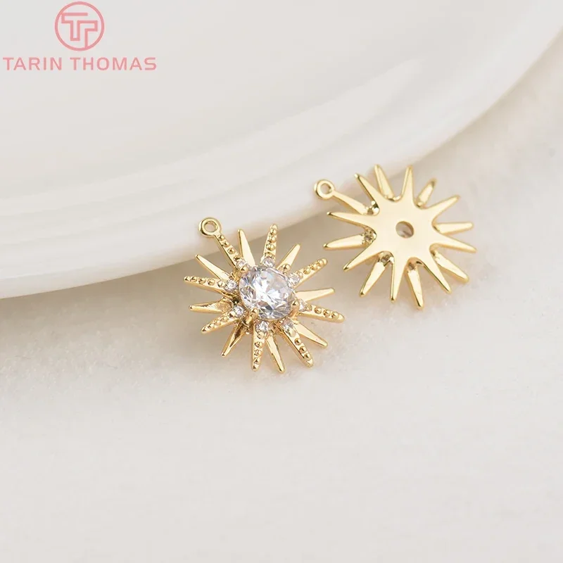 (685) 4 шт. 15x16 мм отверстие 0 5 24 К золото цвет латунь с цирконом подвески в виде