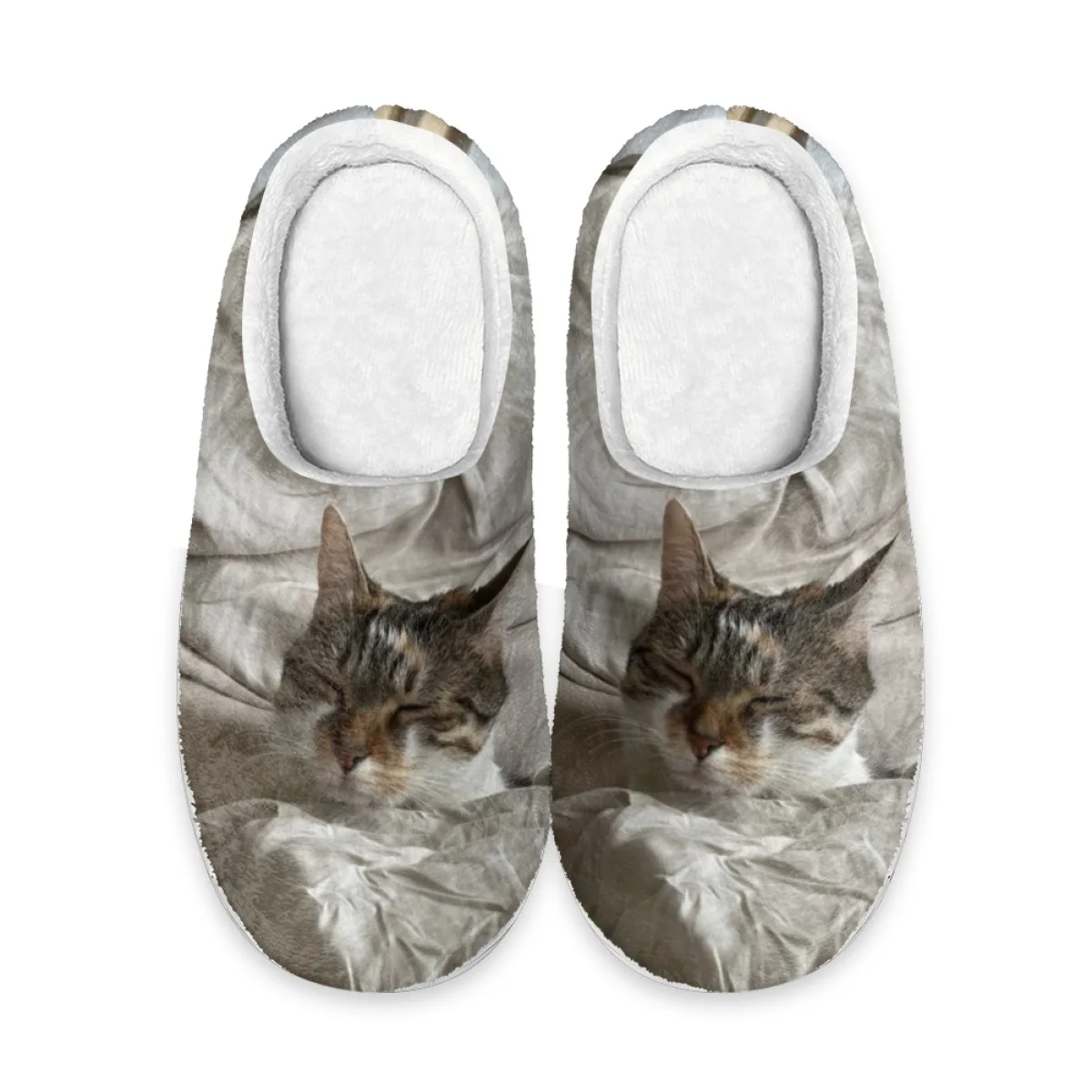 Симпатичные теплые тапочки унисекс для пар с 3D рисунком кошки зимние