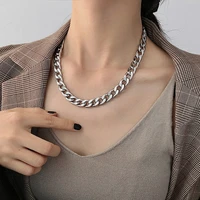 punk silver color stainless steel chain necklaces for women men hip hop cuban choker thick chain necklaces fashion party jewelry