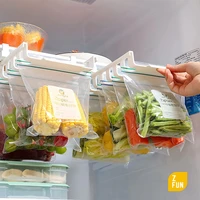 refrigerator ziplock bag storage organizer telescopic fridge drawer storage rack with 15 sealed bags hanging storage clip slide
