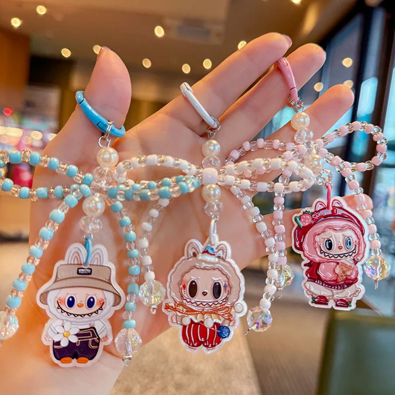 Kawaii Labubu бант-цепочка милый мультяшный рюкзак кулон кукла из бисера брелок с