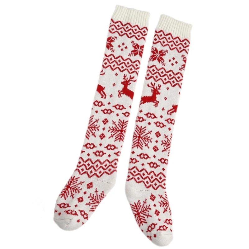 E15E рождественские высокие носки до бедра для женщин вязаные гольфы с оленями и