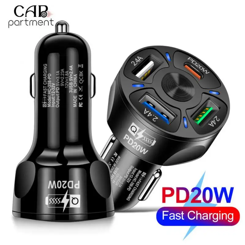 

One Driven Four Car Charger Fast Charging Pd20w Vehicle Charging Pd Protocol 4-port Cigarette Lighter Plug Flash Charging