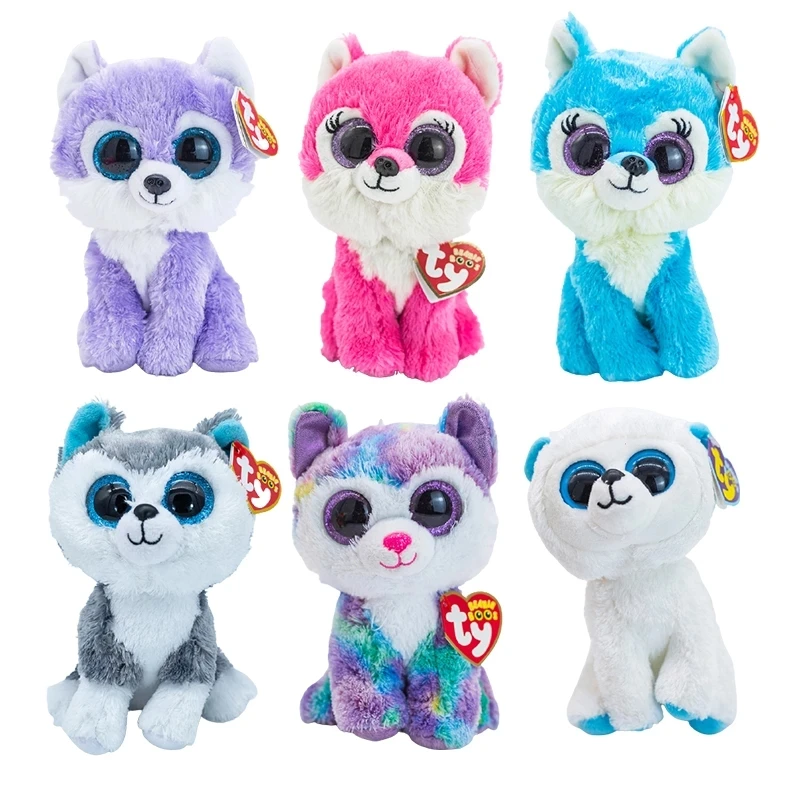 

Ty Beanie Boos Big Eyes Long Eyelashes Blue Grey Husky Kawaii Wolf Baby Super Soft Children's Plush Toy Birthday Gift 15cm