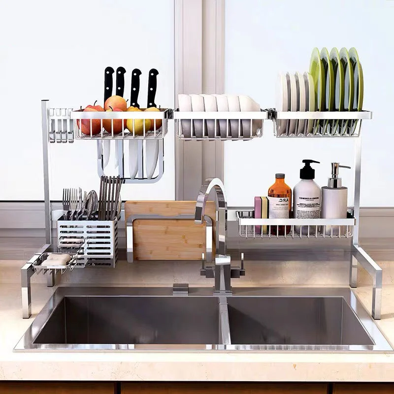 

Kitchen multifunctional stainless steel storage organization rack, vertical wall water control rack basket