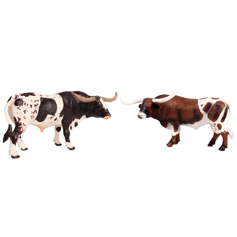 

2 Pcs Plastic Bull Cattle Animals Action Figures Static Model Collection Cow Model Toys Texas Longhorn & Long Horn