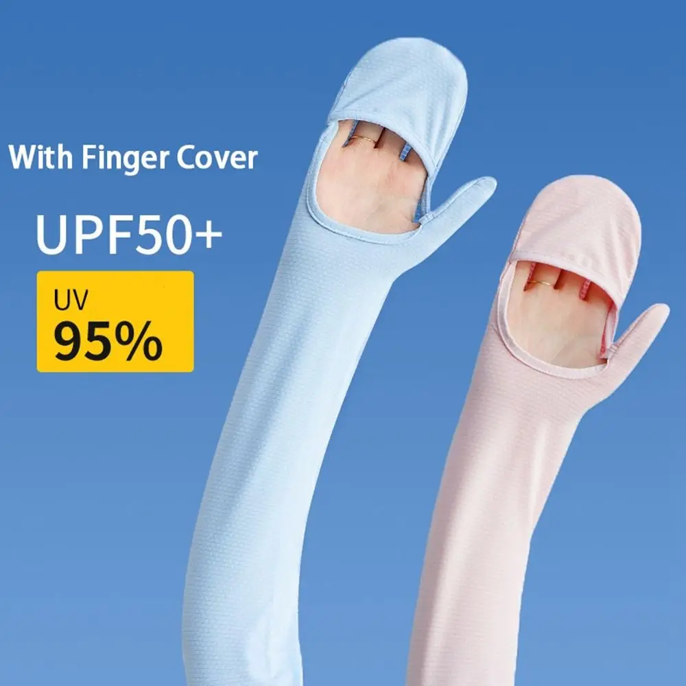 

Cycling Gloves Nylon Arm Covers With Finger Cover Sun Protection Cover Ice Silk Sleeves Sunscreen Sleeve Arm Warmers