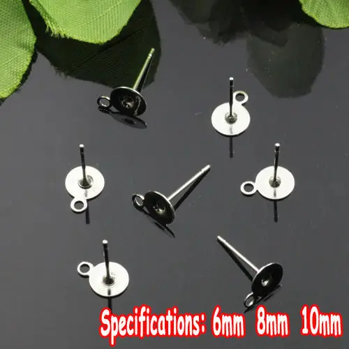 

50pcs Wholesale Rhodium Silver Plated Stainless Steel 6-8-10mm Round Flat Pad Ear Studs with a hoop Jewelry Parts for Earrings