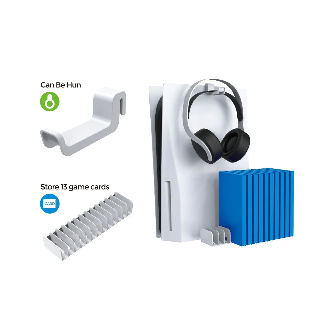 

Набор 2 в 1 для хранения гарнитуры PS5 Playstation 5 и держателя с пультом ДУ, крючок-вешалка, 13 слотов для игр, белые игровые аксессуары