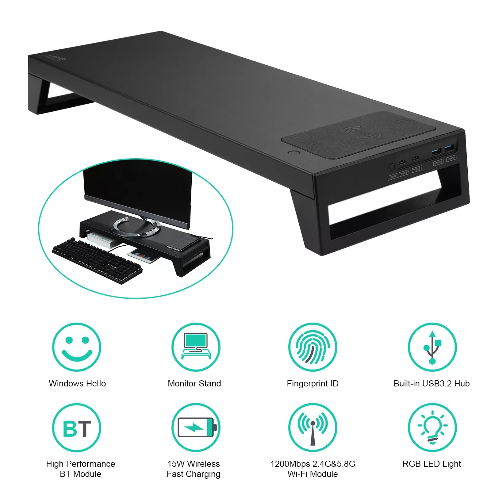 

LANQ For Home Office Daily Use PC Dock Pro Intelligent Monitor Stand Multifunctional Desktop Laptop Holder Bracket RGB Light