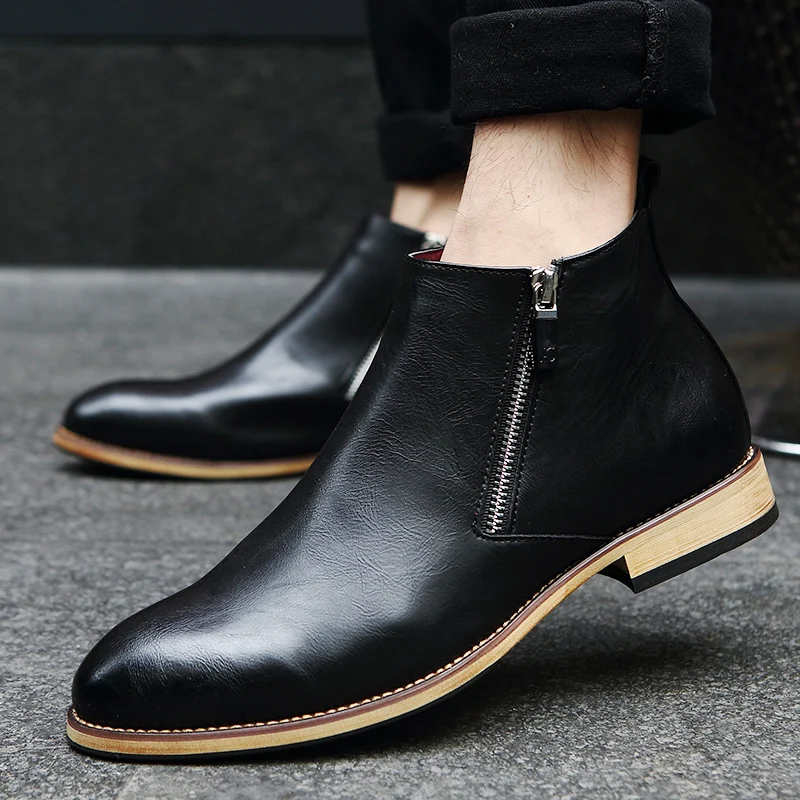 

Fashion Men Ankle Boots Casual Men genuine Leather zipper Snow Boots Winter Shoes Men shoes Boots Black Warm Boots erf4