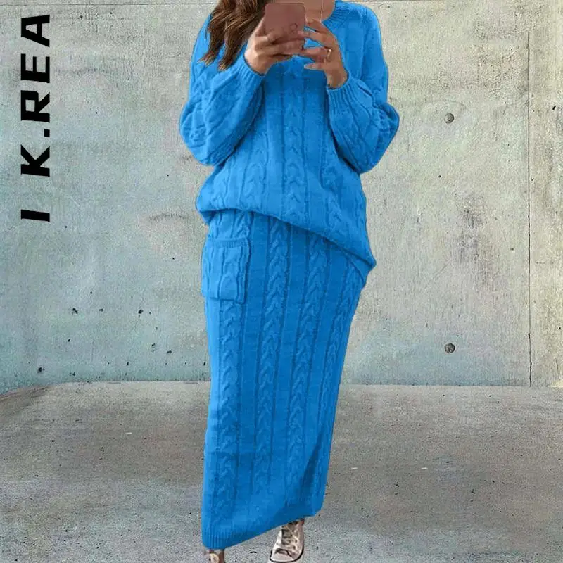 I K.Rea New Women Set Elegant Short Skirts Long Sleeve Two Piece Set Elegant Tracksuit Party Sweatsuits For Women Female