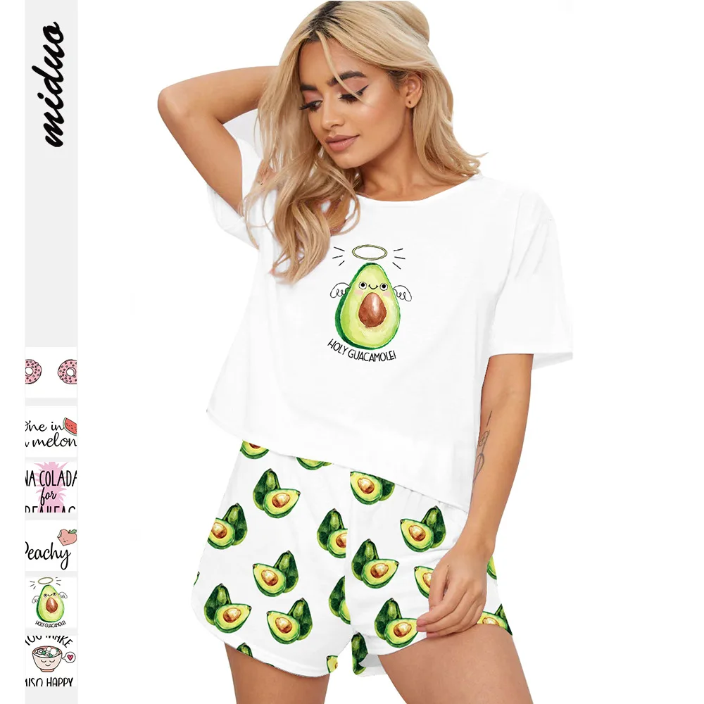 

Avocado Green Digital Printing Women's Short-Sleeved T-shirt Loose Shorts Idle Style Homewear