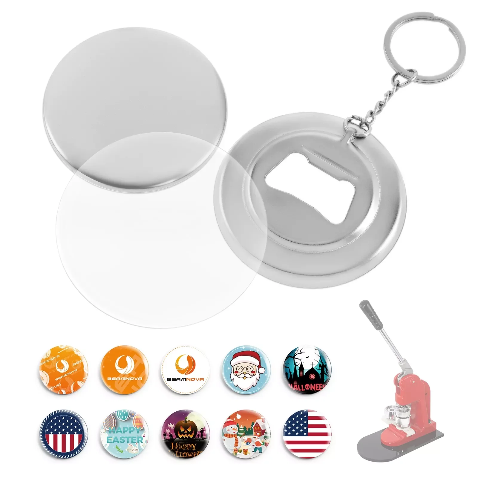 

44mm 58mm 100 Sets Base Parts Bottle Opener KeyChain No Cover Film Badge Button Professional Badge Button Maker