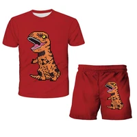 2022 summer 3d printing jurassic park fashion top t shirt street hip hop dinosaur t rex funny short sleeve shirt sportswear set
