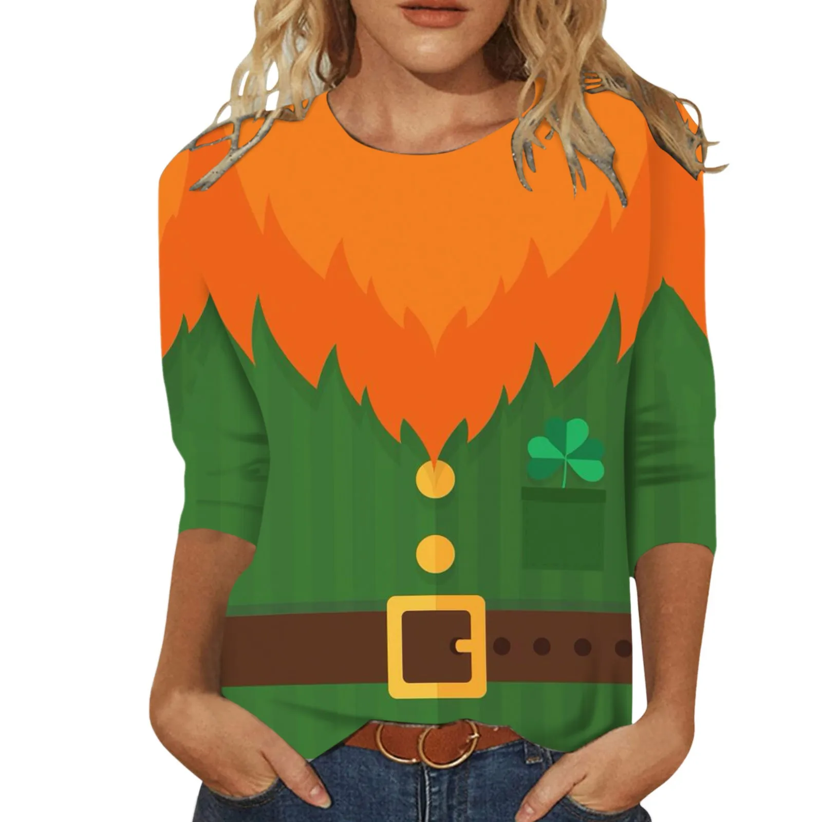 

Blouse For Womens Casual Summer Tops Three Quarter Sleeve Round Neck Tee T Athletic V Neck Shirts Women Workout Clothes Women