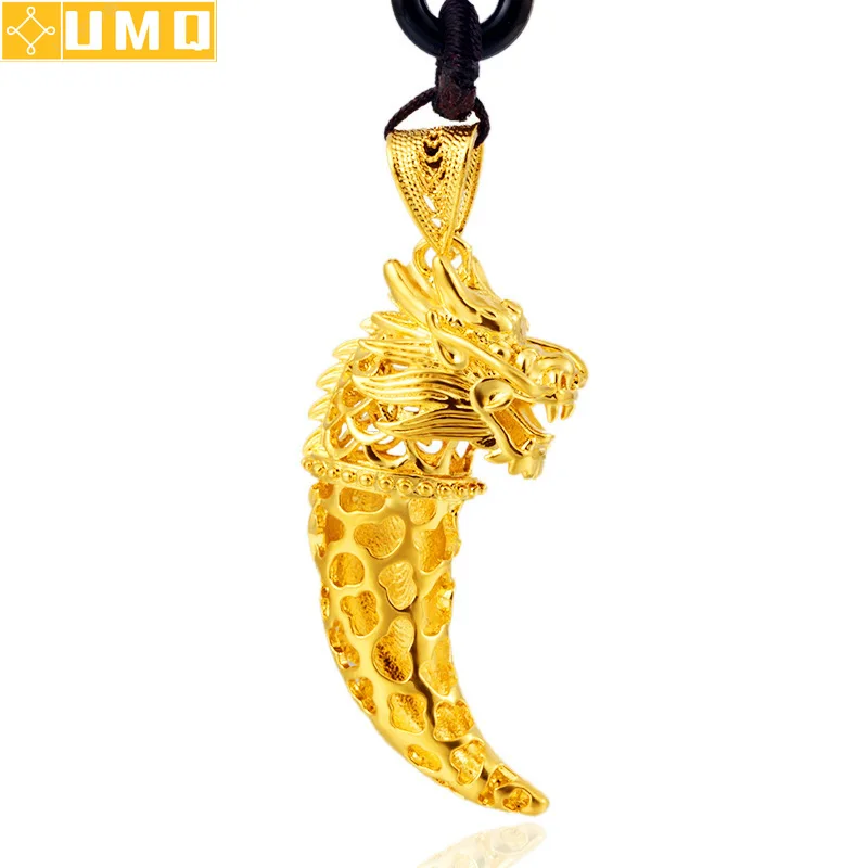 

Hoyon Genuine 24k Yellow Gold Plated Wolf's Tooth Pendant Necklace for Men Jewelry Fashion Thai Gold Dragon Not Fade