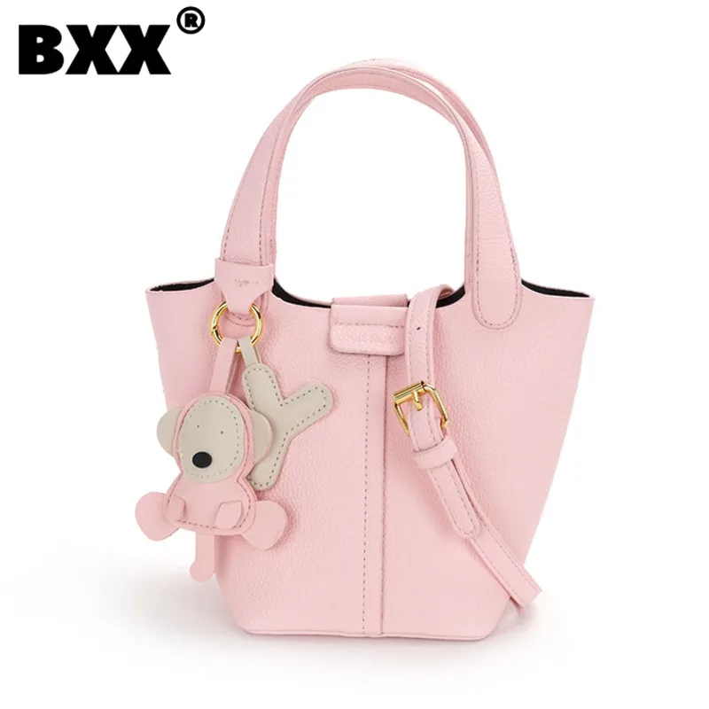

[BXX] Casual Solid Color Crossbody Shoulder Bag Sewing Thread Zipper Bucket Design Stylish Women's Handbag 2023 New Tide 8CY252