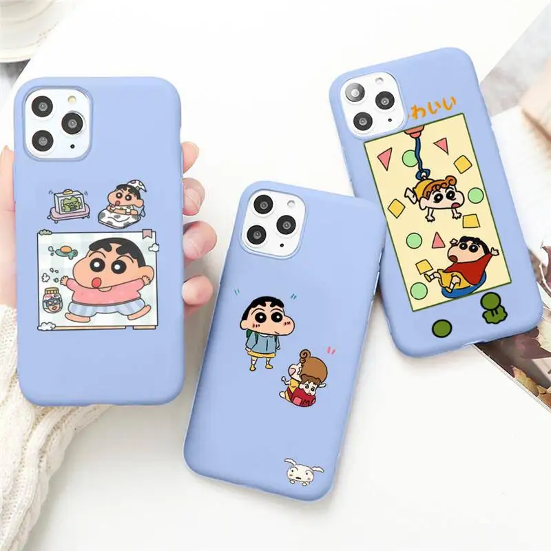 

Crayon Shin-Chan Phone Case for iPhone 13 12 mini 11 Pro Max X XR XS 8 7 6s Plus Candy purple Silicone cover